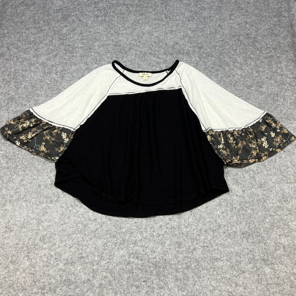 Style Co Womens Black White Flowing Floral Bell Sleeve Top XL